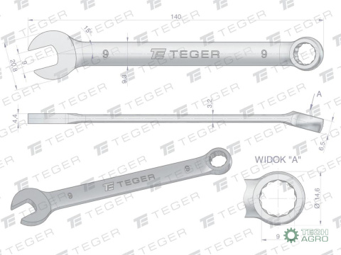 Klucz płasko-oczkowy 9 mm / TEGER Klucz płasko-oczkowy 9 mm / TEGER