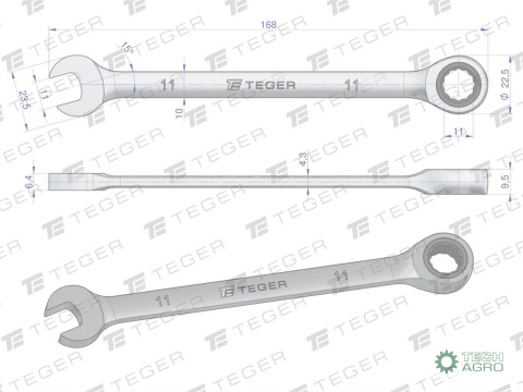 Klucz płasko-oczkowy z grzechotką 11 mm / TEGER Klucz płasko-oczkowy z grzechotką 11 mm / TEGER