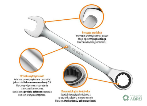 Klucz płasko-oczkowy z grzechotką 13 mm / TEGER Klucz płasko-oczkowy z grzechotką 13 mm / TEGER