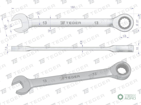 Klucz płasko-oczkowy z grzechotką 13 mm / TEGER Klucz płasko-oczkowy z grzechotką 13 mm / TEGER