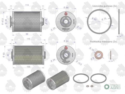 Komplet wkładów filtra paliwa KWP010X C-330/360/385 ORYGINAŁ URSUS, (sprzedawane po 10)