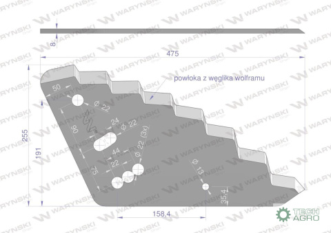 Nóż paszowozu ostrzony od dołu zastosowanie Sano Mayer z węglikiem wolframu Waryński Nóż paszowozu ostrzony od dołu zastosowanie Sano Mayer z węglikiem wolframu Waryński