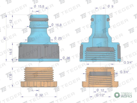 Przyłącze do kranu 1/2" & 3/4" TEGER Przyłącze do kranu 1/2" & 3/4" TEGER