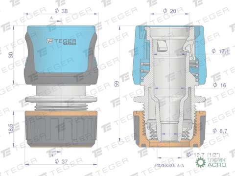 Szybkozłączka 1/2" - bez waterstop / TEGER Szybkozłączka 1/2" - bez waterstop / TEGER