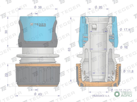 Szybkozłączka 3/4" - bez waterstop / TEGER Szybkozłączka 3/4" - bez waterstop / TEGER