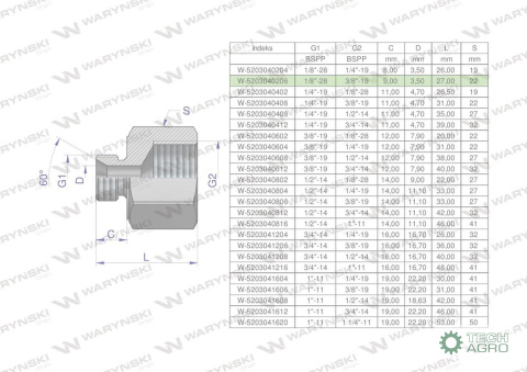 Tulejka różnicowa hydrauliczna calowa AB 1/8"GZ x 3/8"GW BSP Waryński ( sprzedawane po 2 ) Tulejka różnicowa hydrauliczna calowa AB 1/8"GZ x 3/8"GW BSP Waryński ( sprzedawane po 2 )