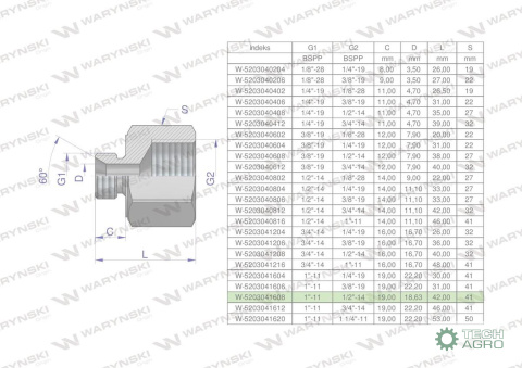 Tulejka różnicowa hydrauliczna calowa AB 1"GZ x 1/2"GW BSP Waryński Tulejka różnicowa hydrauliczna calowa AB 1"GZ x 1/2"GW BSP Waryński