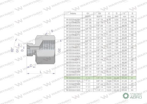 Tulejka różnicowa hydrauliczna calowa AB 1"GZ x 1/4"GW BSP Waryński Tulejka różnicowa hydrauliczna calowa AB 1"GZ x 1/4"GW BSP Waryński