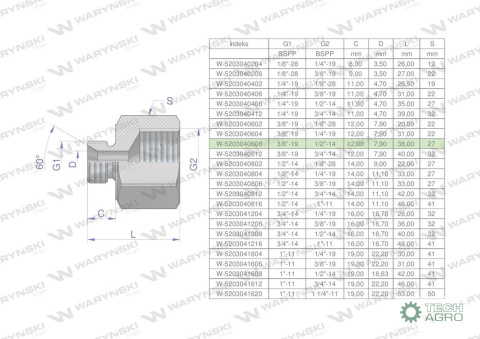 Tulejka różnicowa hydrauliczna calowa AB 3/8"GZ x 1/2"GW BSP Waryński ( sprzedawane po 2 ) Tulejka różnicowa hydrauliczna calowa AB 3/8"GZ x 1/2"GW BSP Waryński ( sprzedawane po 2 )