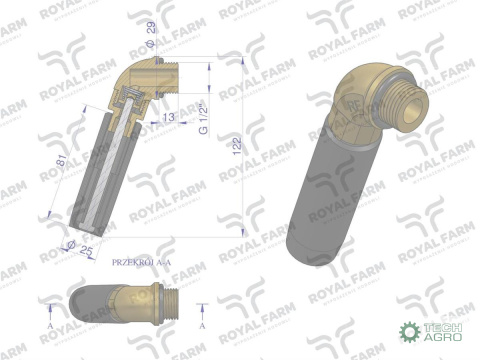 Zawór rurowy kompletny poidła RF-20909026 RF-20909018 ROYAL FARM Zawór rurowy kompletny poidła RF-20909026 RF-20909018 ROYAL FARM