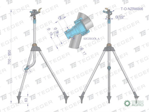 Zraszacz ogrodowy - trójnożny (70-95cm) / TEGER Zraszacz ogrodowy - trójnożny (70-95cm) / TEGER