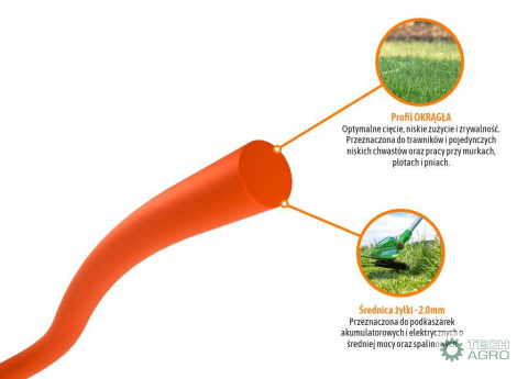 Żyłka tnąca do podkaszarek / Okrągła / 2.0 mm / 15 m / TEGER Żyłka tnąca do podkaszarek / Okrągła / 2.0 mm / 15 m / TEGER