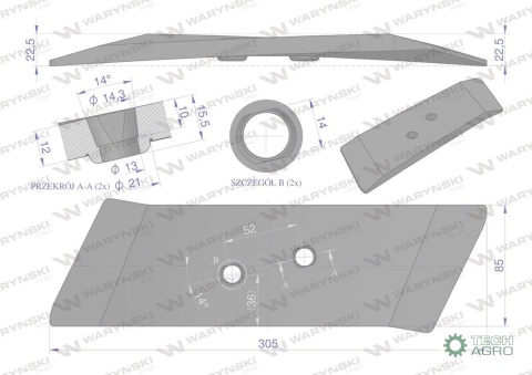Dłuto prawe, nakładka lemiesza obracalna prawa proste 622180 zastosowanie Kuhn Waryński