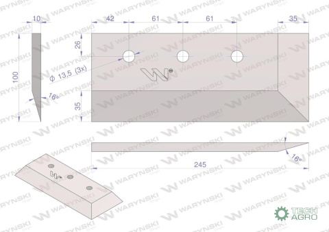 Lemiesz specjalny 100X245 Nóż Zagęszczarka Aglomerator do folii Waryński