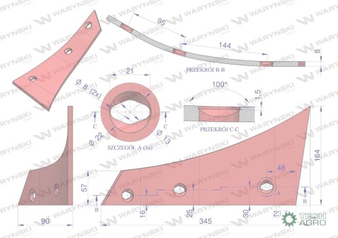 Pierś odkładni prawa trzyotworowa zastosowanie Kverneland 19 stal borowa Waryński