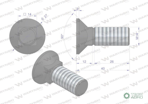 ŚRUBA M14X40-10.9 WARYŃSKI D608 PODS. ŚRUBA M14X40-10.9 WARYŃSKI D608 PODS.