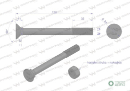 Śruba kpl. płużna podsadzana D 608 M12x120 mm kl.12.9 Waryński ( sprzedawane po 10 )