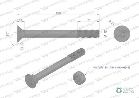 Śruba kpl. płużna podsadzana D 608 M12x120 mm kl.12.9 Waryński ( sprzedawane po 10 ) Śruba kpl. płużna podsadzana D 608 M12x120 mm kl.12.9 Waryński ( sprzedawane po 10 )