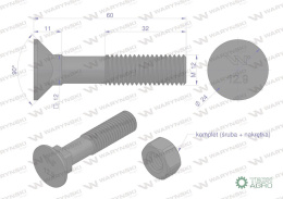 Śruba kpl. płużna podsadzana D 608 M12x60 mm kl.12.9 Waryński ( sprzedawane po 25 )