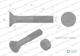 Śruba kpl. płużna podsadzana D 608 M12x70 mm kl.12.9 Waryński