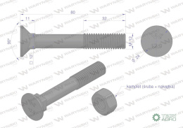Śruba kpl. płużna podsadzana D 608 M12x80 mm kl.12.9 zastosowanie Gruber Waryński