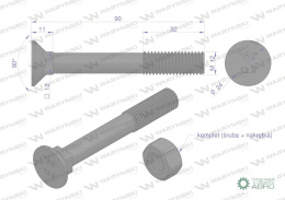 Śruba kpl. płużna podsadzana D 608 M12x90 mm kl.12.9 zastosowanie Gruber Waryński
