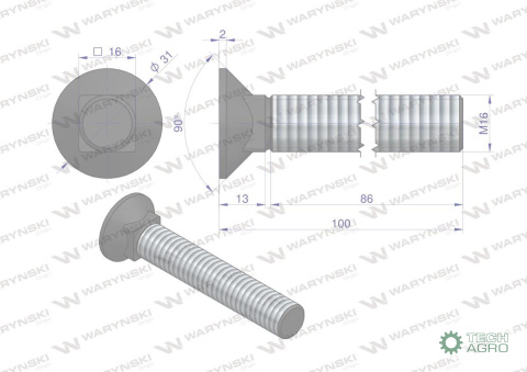 Śruba kpl. płużna podsadzana D 608 M16x100 mm kl.10.9 Waryński ( sprzedawane po 10 ) Śruba kpl. płużna podsadzana D 608 M16x100 mm kl.10.9 Waryński ( sprzedawane po 10 )
