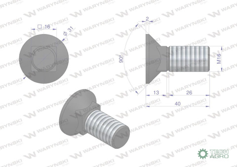 Śruba kpl. płużna podsadzana D 608 M16x40 mm kl.10.9 Waryński ( sprzedawane po 10 ) Śruba kpl. płużna podsadzana D 608 M16x40 mm kl.10.9 Waryński ( sprzedawane po 10 )