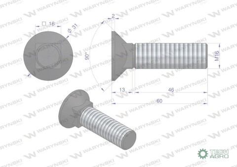 Śruba kpl. płużna podsadzana D 608 M16x60 mm kl.10.9 Waryński ( sprzedawane po 10 ) Śruba kpl. płużna podsadzana D 608 M16x60 mm kl.10.9 Waryński ( sprzedawane po 10 )