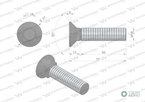Śruba kpl. płużna podsadzana D 608 M16x70 mm kl.10.9 Waryński ( sprzedawane po 10 ) Śruba kpl. płużna podsadzana D 608 M16x70 mm kl.10.9 Waryński ( sprzedawane po 10 )