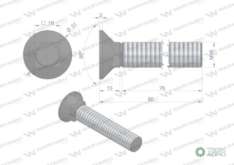 Śruba kpl. płużna podsadzana D 608 M16x90 mm kl.10.9 Waryński ( sprzedawane po 10 ) Śruba kpl. płużna podsadzana D 608 M16x90 mm kl.10.9 Waryński ( sprzedawane po 10 )