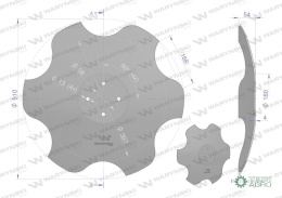Talerz, skrajny lewy fi 510 mocowanie 4/98 grubość 4 mm stal borowa, Waryński
