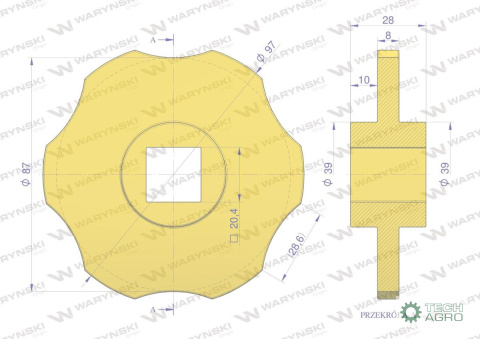 Tarcza, sortująca wcięta 99 x 28 x 21 mm, zastosowanie 08800251 Grimme, Waryński Tarcza, sortująca wcięta 99 x 28 x 21 mm, zastosowanie 08800251 Grimme, Waryński