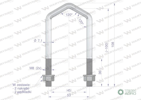 Jarzmo, Cybant Romb, M8 45x100, 3043100070, 30520004, Waryński