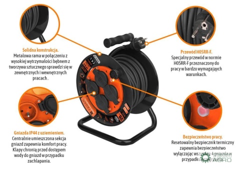Przedłużacz bębnowy, warsztatowy PROFESSIONAL, 3X1,5mm, IP44, H05RR-F, cert. CE / 20M, Teger