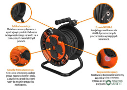 Przedłużacz bębnowy, warsztatowyPROFESSIONAL, 3X2,5mm, IP44, H05RR-F, cert. CE / 20M, Teger
