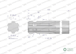 Wałek, WOM frezowany jednostronnie100mm Z6 - 1 1/8, Waryński