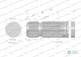 Wałek, WOM frezowany jednostronnie300mm Z20 - 1 3/4, Waryński
