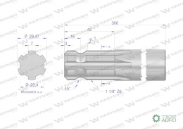 Wałek, WOM frezowany jednostronnie300mm Z6 - 1 1/8, Waryński