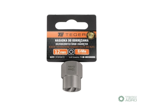 Nasadka do odkręcania uszkodzonych śrubi nakrętek, (12mm) - kute/ stal Cr-Mo, Teger