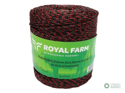 Plecionka, do elektryzatora 3mm,3x0,20mm SS czarno-pomarańczowa 400m, Royal Farm