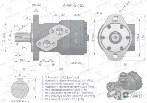 Silnik hydrauliczny orbitalny V-MR-S125 cm3/obr (175 bar / max.200 bar) VOIMA Silnik hydrauliczny orbitalny V-MR-S125 cm3/obr (175 bar / max.200 bar) VOIMA