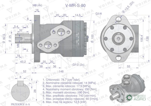 Silnik hydrauliczny orbitalny V-MR-S80 cm3/obr (175 bar / max.200 bar) VOIMA Silnik hydrauliczny orbitalny V-MR-S80 cm3/obr (175 bar / max.200 bar) VOIMA