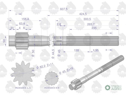 Półoś 11 zębów C-360 ORYGINAŁ URSUS Półoś 11 zębów C-360 ORYGINAŁ URSUS