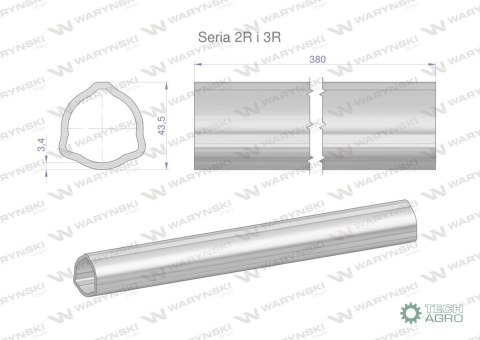 Rura zewnętrzna Seria 2R i 3R do wału 510 przegubowo-teleskopowego 43.5x3.4 mm 385 mm WARYŃSKI Rura zewnętrzna Seria 2R i 3R do wału 510 przegubowo-teleskopowego 43.5x3.4 mm 385 mm WARYŃSKI