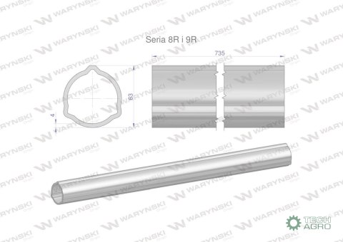 Rura zewnętrzna Seria 8R i 9R do wału 860 przegubowo-teleskopowego 63x4 mm 735 mm WARYŃSKI Rura zewnętrzna Seria 8R i 9R do wału 860 przegubowo-teleskopowego 63x4 mm 735 mm WARYŃSKI