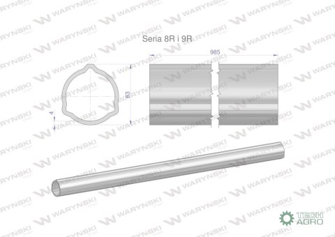 Rura zewnętrzna Seria 8R i 9R do wału 1110 przegubowo-teleskopowego 63x4 mm 985 mm WARYŃSKI Rura zewnętrzna Seria 8R i 9R do wału 1110 przegubowo-teleskopowego 63x4 mm 985 mm WARYŃSKI