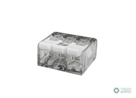 Szybkozłączka elektryczna 3 otworowa z z zapadką. przewód- linka. drut 0.5-4 mm2 Szybkozłączka elektryczna 3 otworowa z z zapadką. przewód- linka. drut 0.5-4 mm2