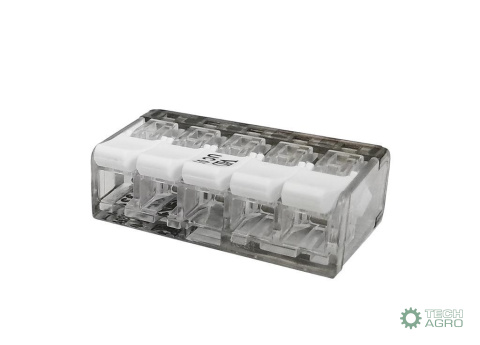 Szybkozłączka elektryczna 5 otworowa z z zapadką. przewód- linka. drut 0.5-4 mm2 Szybkozłączka elektryczna 5 otworowa z z zapadką. przewód- linka. drut 0.5-4 mm2