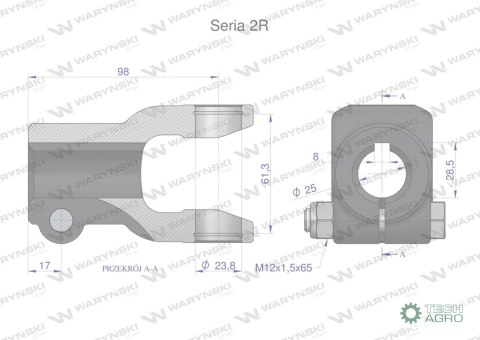 Widłak na wpust 8 śr.otw.25mm - 23.8X61.3 Seria 2R Waryński Widłak na wpust 8 śr.otw.25mm - 23.8X61.3 Seria 2R Waryński
